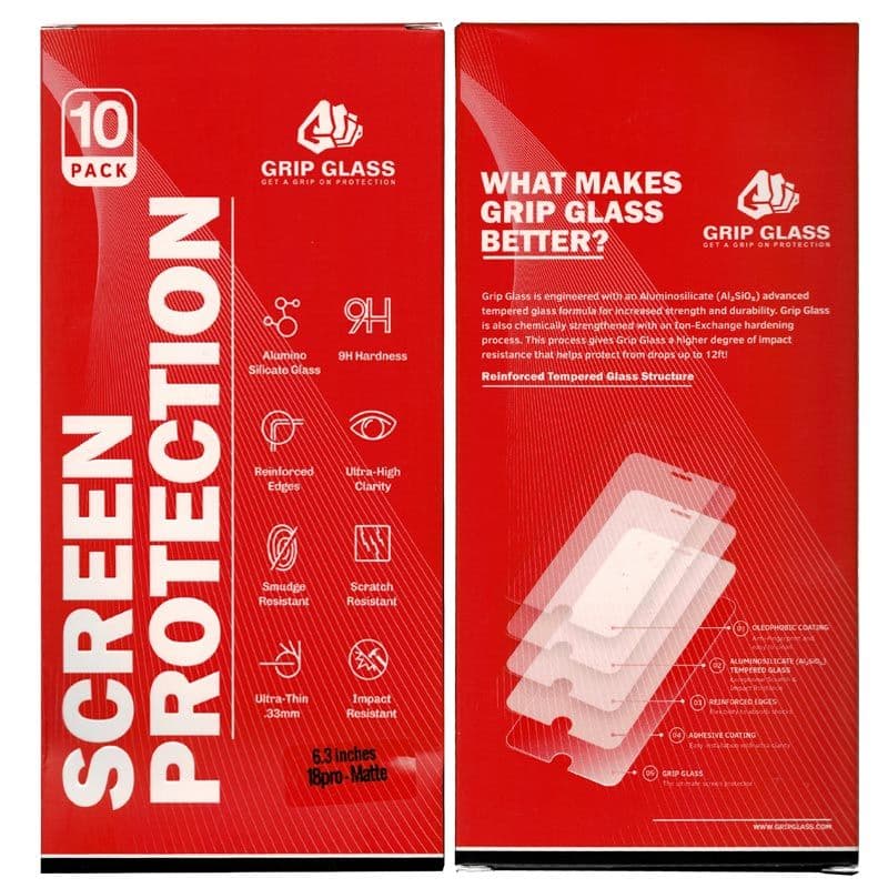 (10 Pack) Grip Glass - Tempered Glass Screen Protector for iPhone 18 Pro (Matte) - Injured Gadgets