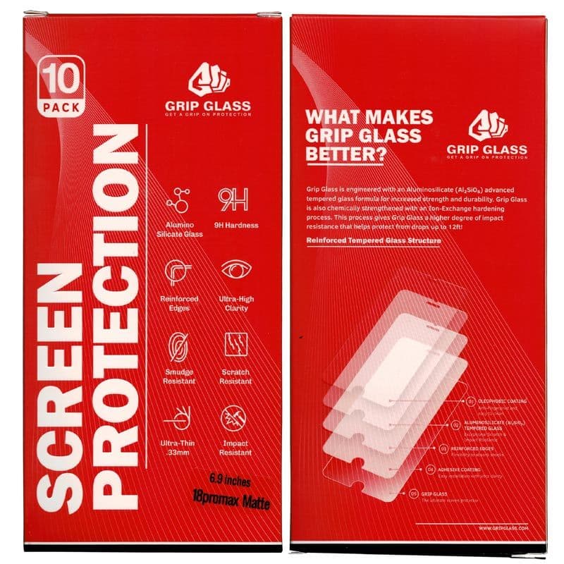 (10 Pack) Grip Glass - Tempered Glass Screen Protector for iPhone 18 Pro Max (Matte) - Injured Gadgets