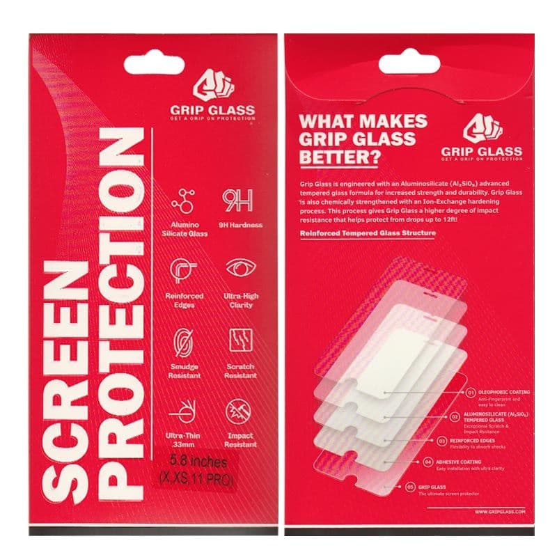 Grip Glass - Tempered Glass Screen Protector for iPhone X / XS / 11 Pro (Clear)