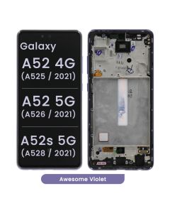 Refurbished - OLED Screen and Digitizer Assembly w/ Frame for Samsung Galaxy A52 4G (A525 / 2021) / A52 5G (A526 / 2021) (Awesome Violet)