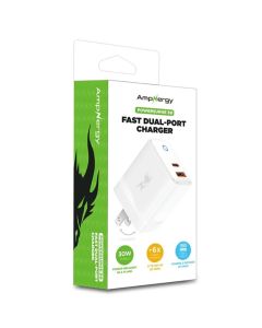 AmpNergy - PowerSurge 30W Fast Dual-Port Charger w/ Foldable Plug (White)