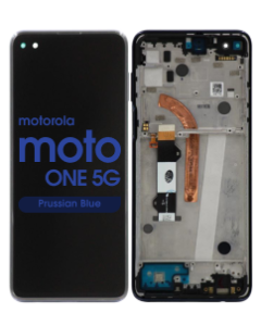 Refurbished - LCD Screen and Digitizer Assembly w/ Frame for Motorola Moto One 5G (XT2075-1 / XT2075-2) (Prussian Blue)