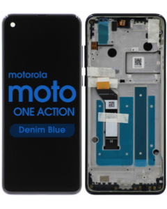 LCD Screen and Digitizer Assembly w/ Frame for Motorola Moto One Action (XT2013-1 / XT2013-2 / XT2013-4) (Denim Blue)