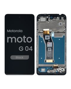 Refurbished - Screen and Digitizer Assembly w/ Frame for Motorola Moto G04 (XT2421 / 2024) (Black)