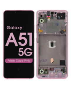 Refurbished - OLED Screen and Digitizer Assembly w/ Frame for Samsung Galaxy A51 5G (All Carriers except Verizon A516V) (A516 / 2020) (Prism Cube Pink)