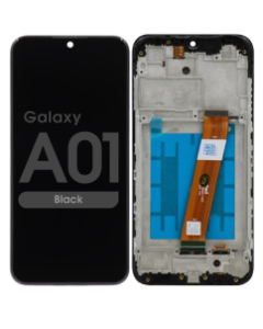 Refurbished - LCD Screen and Digitizer Assembly w/ Frame for Samsung Galaxy A01 (Narrow Connector) (USB-C) (US Version) (A015) (Black)