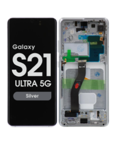 Aftermarket - Soft OLED Screen and Digitizer Assembly w/ Frame for Samsung Galaxy S21 Ultra 5G (Must Transfer Antenna for Verizon) (G998) (Silver)