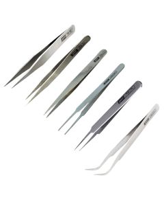 (6 Pack) Gooi - Anti-Magnetic / Anti-Acid / Non-Corrosive Stainless Steel Tweezer Set