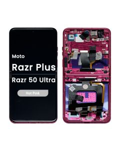 Refurbished - Inner OLED Screen and Digitizer Assembly w/ Frame for Motorola Moto Razr Plus / Razr 50 Ultra (XT2451 / 2024) (Hot Pink) - Injured Gadgets