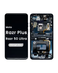 Refurbished - Inner OLED Screen and Digitizer Assembly w/ Frame for Motorola Moto Razr Plus / Razr 50 Ultra (XT2451 / 2024) (Ｍidnight Blue) - Injured Gadgets