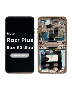 Refurbished - Inner OLED Screen and Digitizer Assembly w/ Frame for Motorola Moto Razr Plus / Razr 50 Ultra (XT2451 / 2024) (Peach Fuzz) - Injured Gadgets